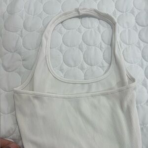 White Ribbed halter mini dress